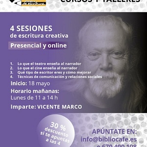 Imparte: Vicente Marco. Comienzo: 18 mayo. Los lunes de 11 a 14. Presencial y online.
